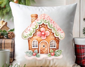 Christmas Pillow Cover - Gingerbread House Pillow Cover - Christmas Decor - Christmas Pillows - Christmas Throw Pillow - Mint Green Pillow