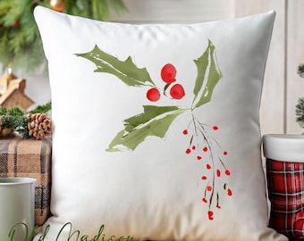 Christmas Pillow Cover - Holly Swag Pillow - Christmas Decor- Christmas Pillows - Christmas Throw Pillow -Pillow Cover-Red and Green