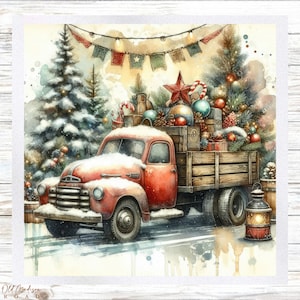 Christmas Fabric Panel- Old Red Truck Fabric Panel-Quilt Panel-Quilting Fabric - Print on Fabric-Small Quilt Panel-Panel for Quilting