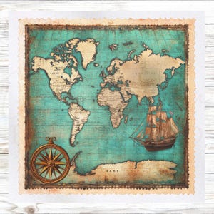Panel de tela con mapa náutico - Panel de tela con diseño de velero - Panel de acolchado - Tela para acolchado - Impresión sobre tela - Panel de acolchado pequeño - Panel para acolchado