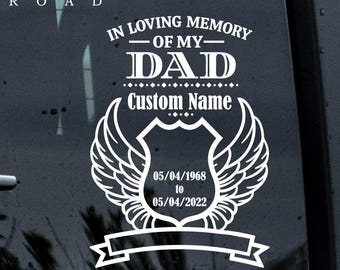 Calcomanía en memoria de papá - Calcomanía de alas de ángel para el coche en duelo - Calcomanía de placa policial en memoria de - Calcomanía de alas de ángel en memoria de - Placa