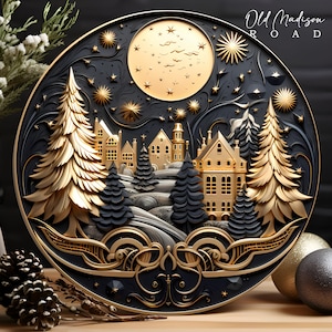 Christmas Wreath Sign - Christmas Sign - Gold and Black Wreath Sign - Paper Quill Look Christmas Metal Sign -Signs for Wreaths-UV Protected