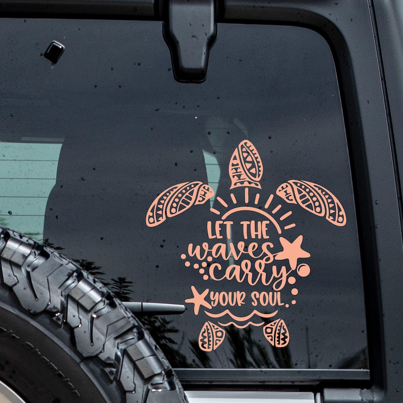 🎁Buy 2 FREE SHIPPING🎁|Let The Waves Carry Your Soul Decal, Sea Turtle vinyl decal, Sea Turtle Car Decal, Glitter Decal, Beach Decal, Beach, Beach Sticker