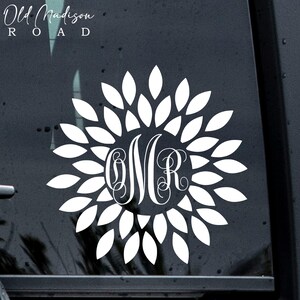 Monograma - Adhesivo con monograma - Adhesivo con monograma para coche - Adhesivo personalizado - Monograma para coche - Monograma de una sola letra - Monograma floral