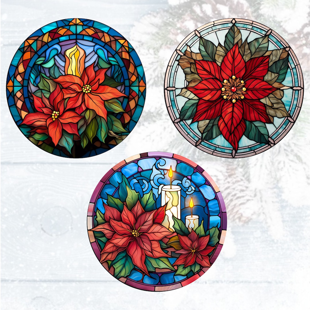Stained Glass Look Poinsettia Christmas Ornament Stained Glass Effect