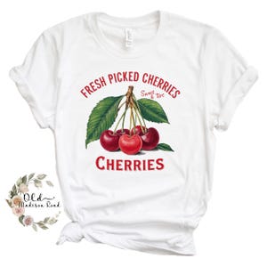 Chemise cerises fraîchement cueillies - chemise ferme - chemise cerises - tshirt - fille de ferme - chemise fille de ferme - chemise fruits Look vintage - fille de la campagne