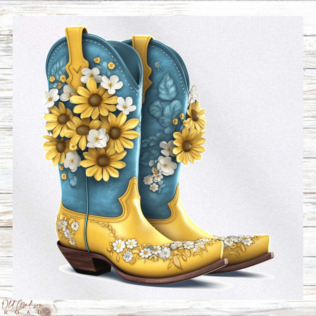 Panel Cowboy Floral Boots Fabric Panel - Cowboy Fabric Panel - Quilt Panel ...