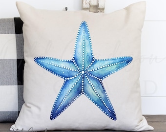Starfish Throw Pillow Cover - Blue Starfish Pillow Cover - Ocean Themed Pillow Cover - Beach Decoration Pillow Cover - Front Porch Pillow