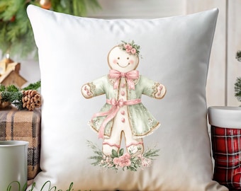 Christmas Pillow Cover - Pastel Gingerbread Man Pillow - Christmas Decor- Christmas Pillows - Christmas Throw Pillow - Pillow Cover - Pastel