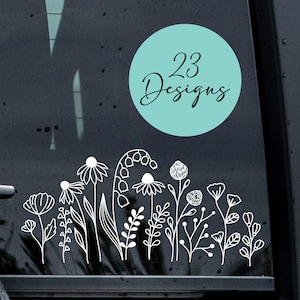 Wildflowers Decal - Wildflower Decal - Flower Border Car Decal - Floral Window Decal - Kitchen Window Decal - Mirror Decal - Flower Decal