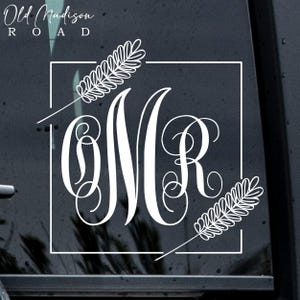 Monograma - Adhesivo floral - Calcomanía para coche - Calcomanía cuadrada - Monograma para coche - Monograma de una sola letra