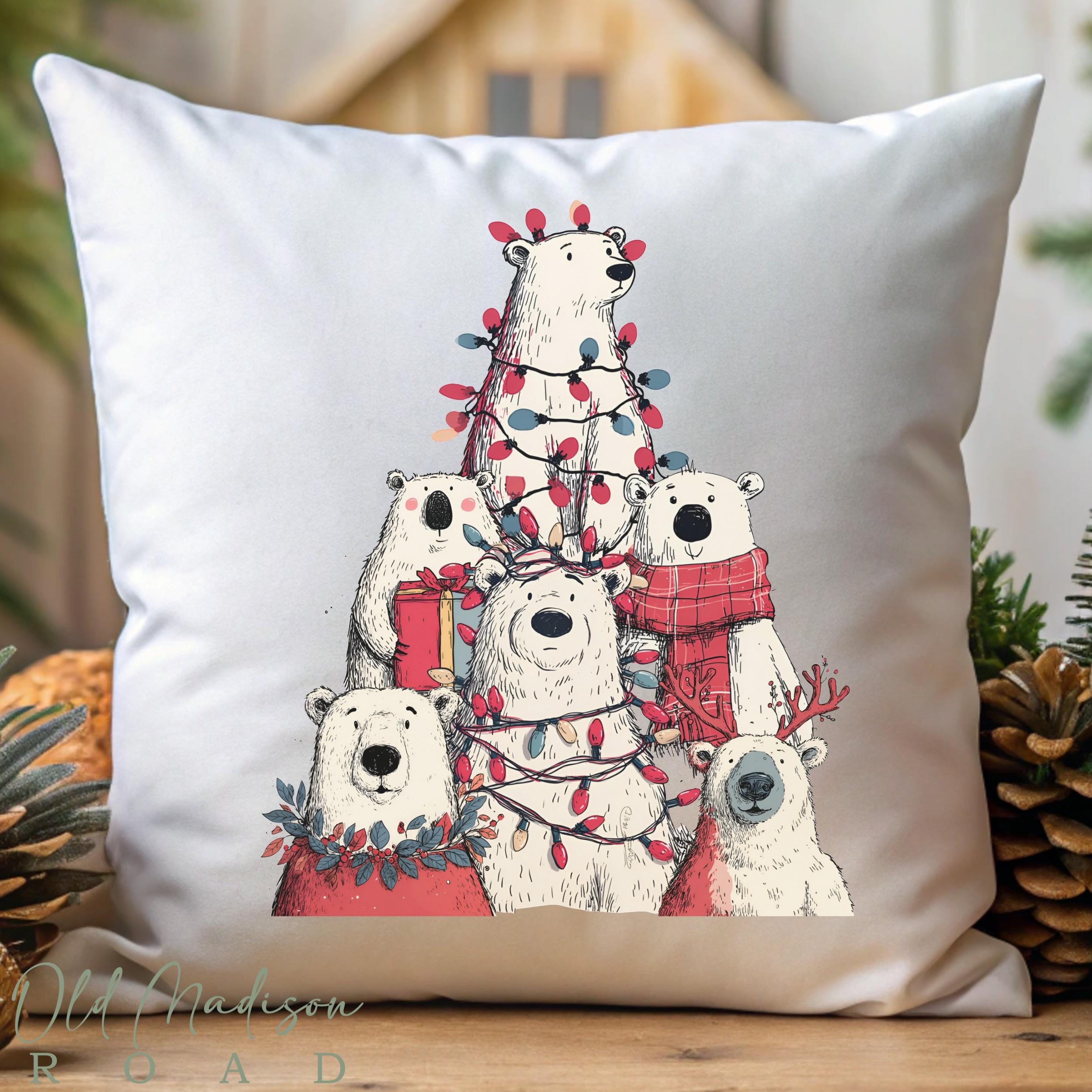 Ivory Snowy Forest Gnomes Lumbar Pillow - World Market 🎄 NWT World Market Dancing Christmas Bears Throw Pillow 16\