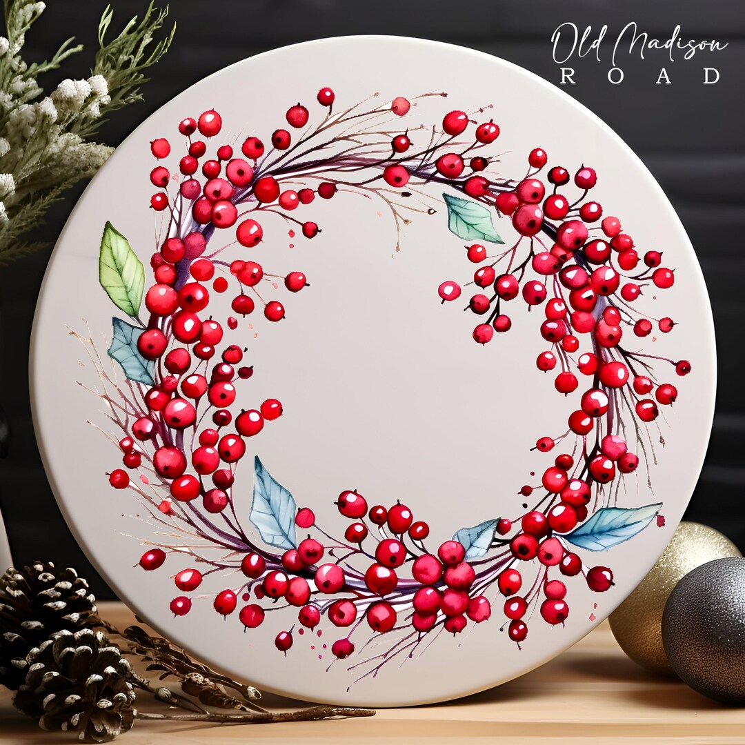 Christmas Wreath Sign - Christmas Sign - Red Berries Christmas Metal ...