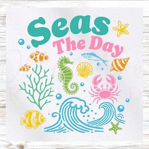 Seas The Day Fabric Panel - Beach Theme Fabric Panel- Quilt Panel - Quilting Fabric - Print on Fabric - Summer Fabric Panel - Beach Fabric