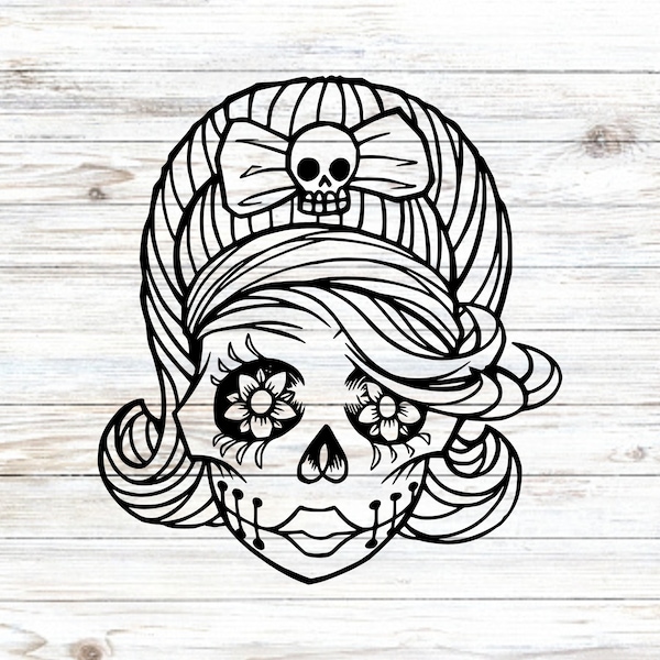 Rockabilly Sugar Skull Girl vinyl decal, Sugar Skull car decal, Sugar Skull laptop decal, glitter decal, opal decal, chrome decal