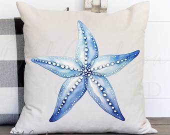 Starfish Throw Pillow Cover - Blue Starfish Pillow Cover - Ocean Themed Pillow Cover - Beach Decoration Pillow Cover - Front Porch Pillow