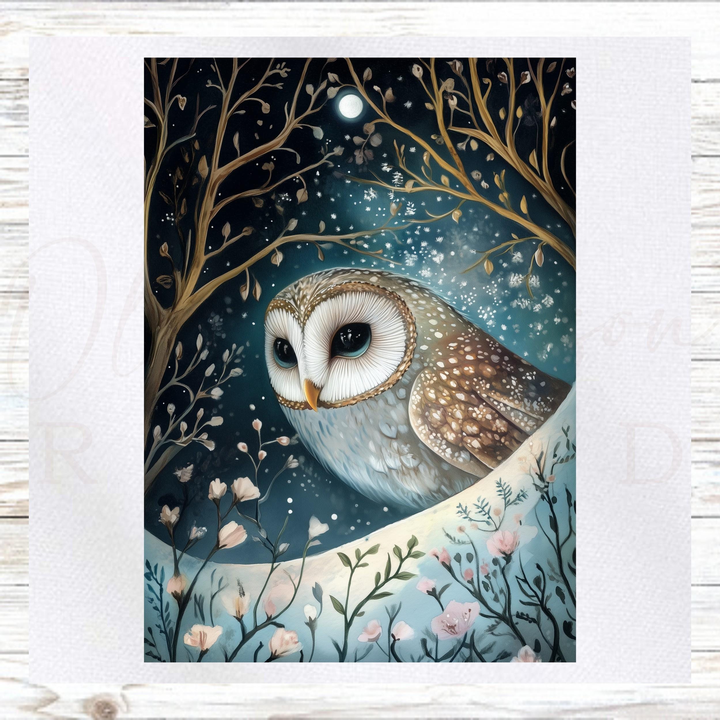 Owl Fabric Panel -Winter Owl Fabric Panel - Quilt Panel - Quilting Fabric - Print on Fabric - Small