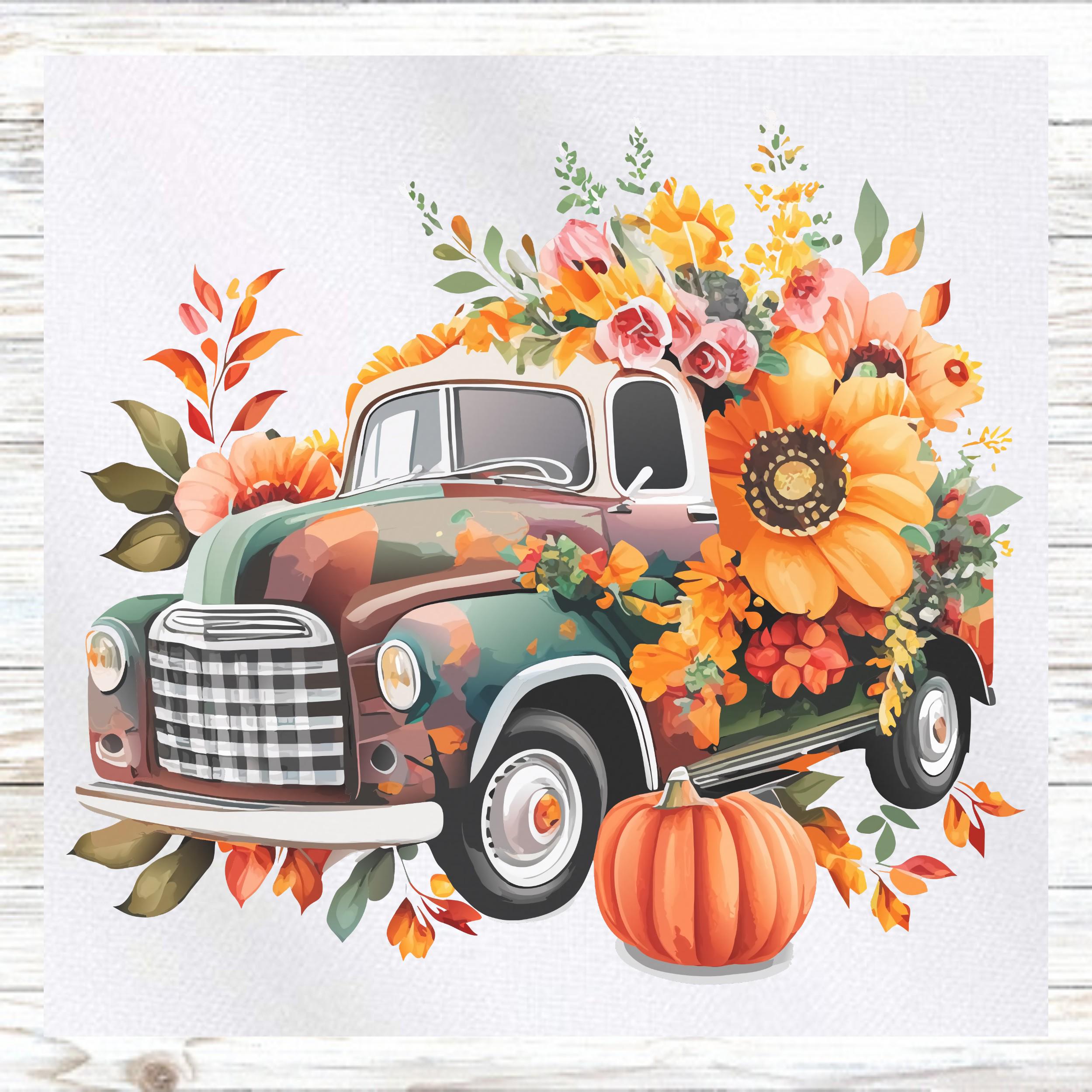 Fall Fabric Panel - Fall Old Truck Fabric Panel - Quilt Panel - Quilting Fabric - Print on Fabric - Small Quilt Panel - Panel for Quilting
