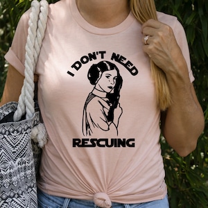 Camiseta "No necesito rescate", camiseta de la Princesa Leia, camiseta de la Alianza Rebelde, camiseta de Leia, camiseta de Star Wars, camiseta de Disney