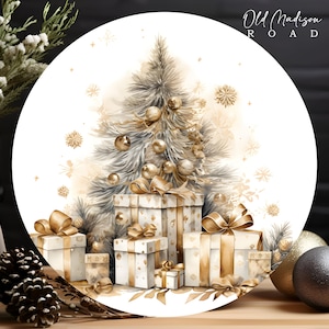 Christmas Sign - Vintage Look Sign - Watercolor Look Wreath Sign - Round Christmas Metal Sign -Signs for Wreaths - Round Metal Sign