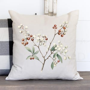 Watercolor Foliage Pillow Cover - Winter Sprig Pillow Cover - Winter Berries Pillow - Christmas Pillow- Winter Decoration