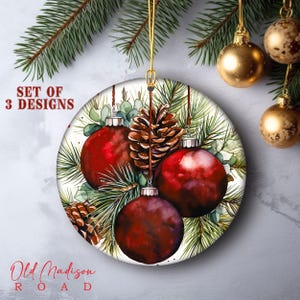 Christmas Ornament - Christmas Ornament Set - Set of 3 Christmas Ornaments - Printed Ornament - Ornament - Printed Ceramic Ornament