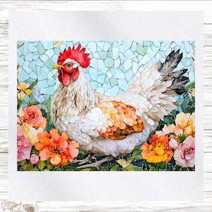 Chicken Floral Fabric Panel - Fabric Panel - Quilt Panel - Quilting Fabric - Print on Fabric - Small Quilt Panel - Panel for Quilting