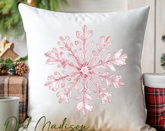 Christmas Pillow Cover - Pastel Pink Snowflake Pillow - Christmas Decor- Christmas Pillows - Christmas Throw Pillow - Pillow Cover -Pastel