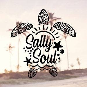 Salty Soul Decal, Sea Turtle vinyl decal, Sea Turtle car decal, glitter decal, opal decal, Beach Decal, Beach, Beach Sticker