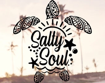 Salty Soul Decal, Sea Turtle vinyl decal, Sea Turtle car decal, glitter decal, opal decal, Beach Decal, Beach, Beach Sticker