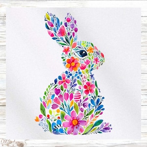Floral Rabbit Fabric Panel - Easter Fabric Panel - Quilt Panel - Quilting Fabric - Print on Fabric -Small Quilt Panel-Panel for Quilting