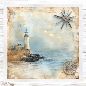 Beach Themed Fabric Panel - Lighthouse Fabric Panel-Quilt Panel - Quilting Fabric - Print on Fabric - Small Quilt Panel - Panel for Quilting