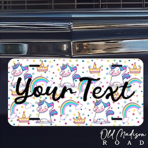 Einhörner und Regenbögen Personalisiertes Nummernschild - Auto-Tag mit Namen - Individuelles Geschenk - Waschtischplatte - Personalisiertes Autoschild-Front-Nummernschild