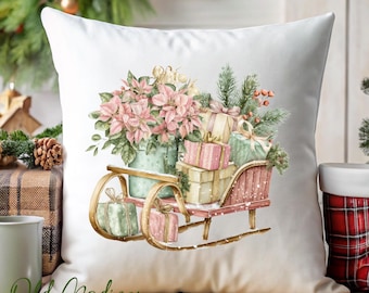Christmas Pillow Cover - Christmas Sleigh Pillow - Christmas Decor- Christmas Pillows - Christmas Throw Pillow - Pillow Cover - Pastel