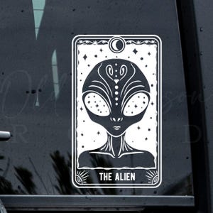 The Alien Tarot Card Decal, Skeleton Sticker, Skeleton Vinyl Decal, Day of the Dead, Window Decal, Holographic Decal, Laptop Decal