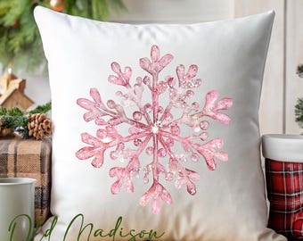 Christmas Pillow Cover - Pastel Pink Snowflake Pillow - Christmas Decor- Christmas Pillows - Christmas Throw Pillow - Pillow Cover -Pastel