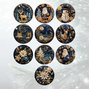 Christmas Ornament - Blue and Gold Christmas Ornament - Set of 10 Christmas Ornaments - Paper Quill Look Ornament - Winter Scene Ornament