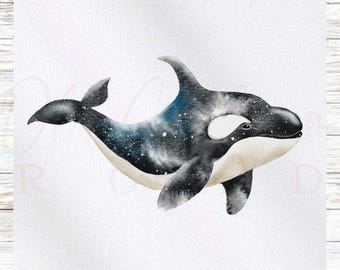 Whale Fabric Panel - Orca Fabric Panel - Quilt Panel - Quilting Fabric - Print on Fabric - Small Quilt Panel -Nursery Quilt Square