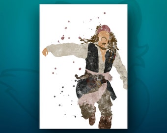 Minimalist Watercolour, Jack Sparrow, Art Print, Film Print, Movie Art Print, Cinema, Poster, Gift Idea,  Home & Living, Birthday Gift