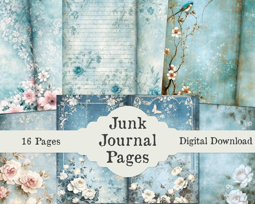 Blue Shabby Chic Printable Junk Journal Pages, Vintage Floral Writing ...