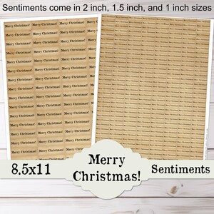 May include: Two sheets of paper with a repeating pattern of "Merry Christmas!" in a vintage font. The sheets are tan with the text in black. The text "Sentiments" and "Merry Christmas!" are also visible. The paper size is 21.59cm x 27.94cm.