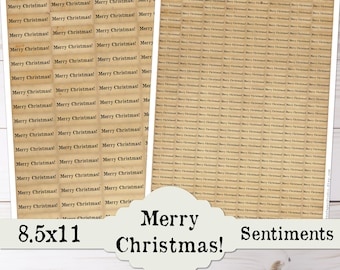Merry Christmas Card Making Printable Words, Fussy Cut Download Pack Typewriter Words Bulk Phrases Sentiments, Vintage Junk Journal Labels