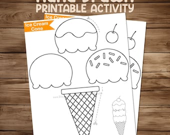 Paper Ice Cream Cone - Printable Kids Coloring Paper Craft Activity - Preschool and up Cut and Glue Take Home Craft