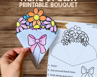Paper Bouquet Card - Printable Kids Paper Craft Activity - Preschool and up Cut and Glue Mother's Day Take Home Craft