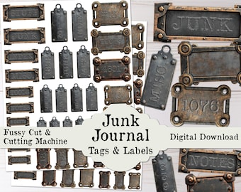 Industrial Labels and Tags Printable Junk Journal Ephemera Label Holders - Hand Cut / Fussy Cut & PNG Print and Cut Cutting Machine Download