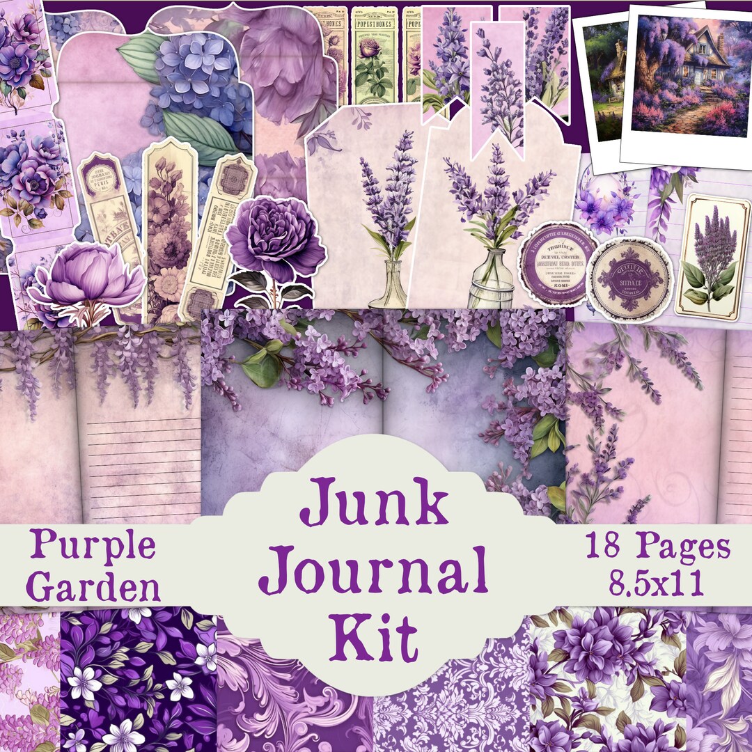 Purple Garden Floral Junk Journal Printable Ephemera Kit, Fussy Cut ...