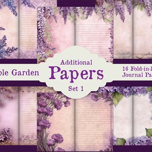 Purple Garden Extra afdrukbare ongewenste dagboekpagina's, vintage bloemenbriefpapier, rozen en bloemen, bloemendagboekpapierset