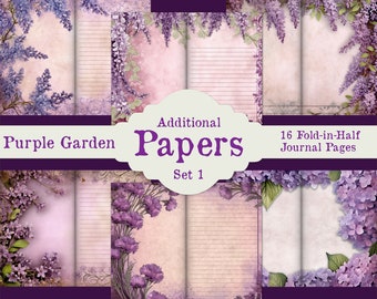 Purple Garden Additional Printable Junk Journal Pages, Vintage Floral Writing Paper, Roses and Flowers, Floral Journal Paper Set 1