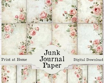 Vintage Rose Printable Junk Journal Pages, Vintage Floral Writing Paper, Roses Flowers, Floral Journal Paper Set 8.5x11 and Half Sheet Paper