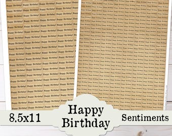 Happy Birthday Card Making Printable Words, Fussy Cut Download Pack Typewriter Words Bulk Phrases Sentiments, Vintage Junk Journal Labels